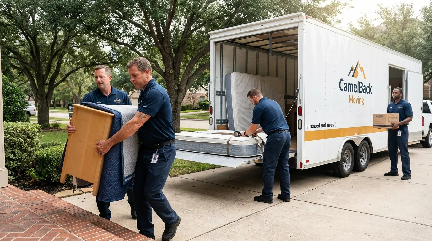 Crew loading residential truck for cross-state move from King, NC