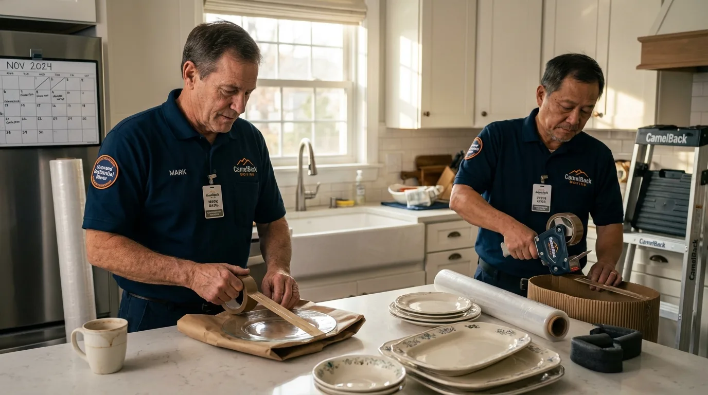 Professional crew packing kitchen dishware in King, NC